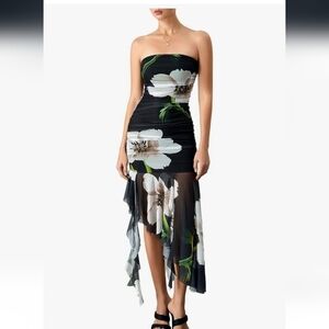 Floral Strapless Black Dress